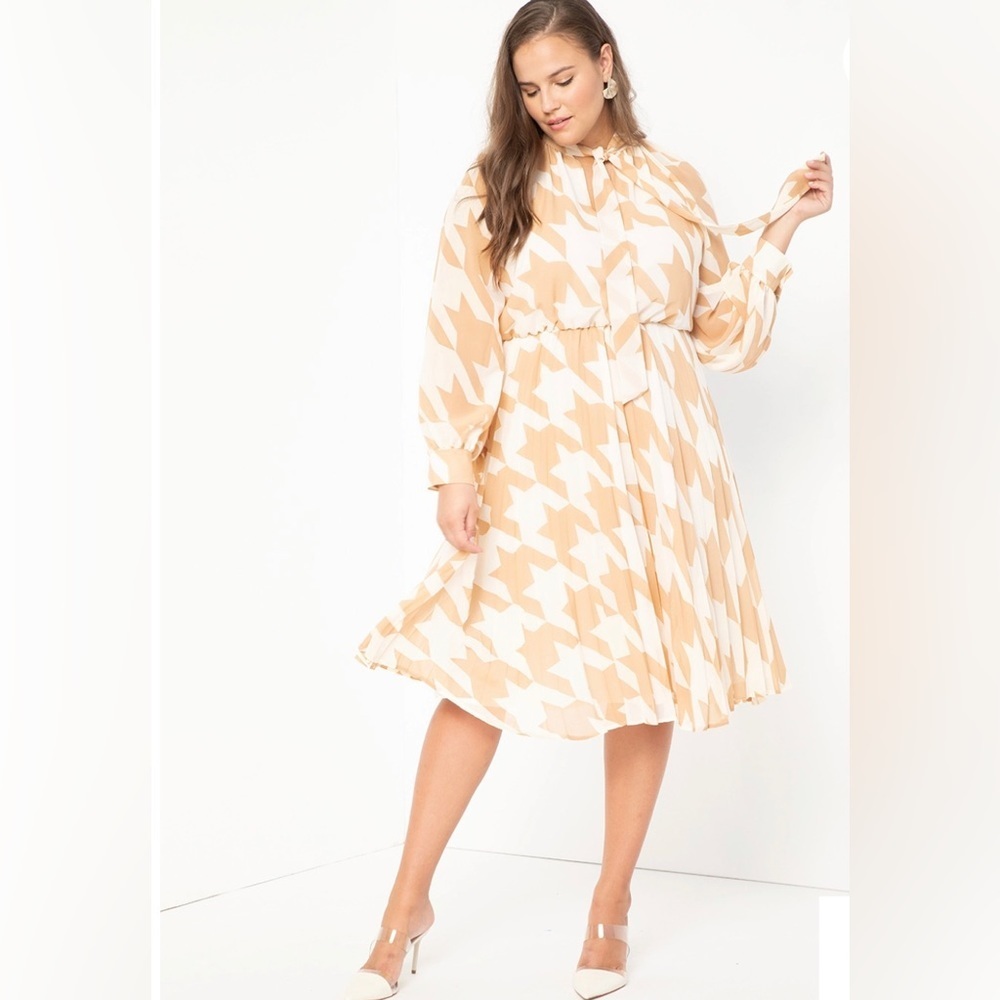 Eloquii Beige and White Midi Dress